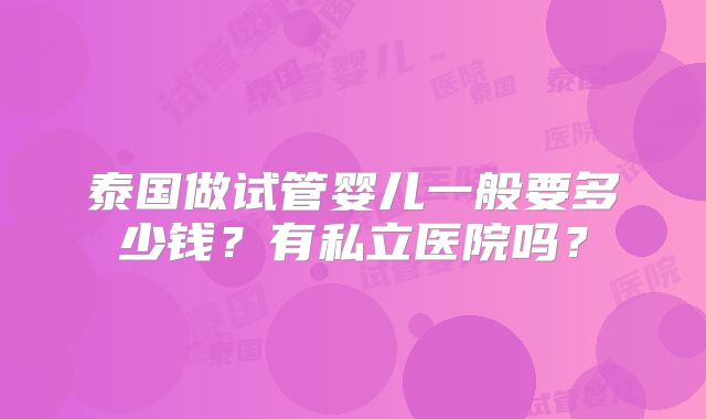 泰国做试管婴儿一般要多少钱?有私立医院吗?