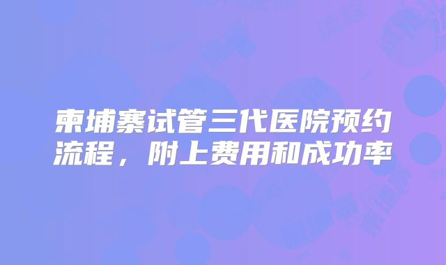 柬埔寨试管三代医院预约流程，附上费用和成功率