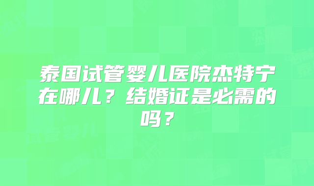 泰国试管婴儿医院杰特宁在哪儿？结婚证是必需的吗？
