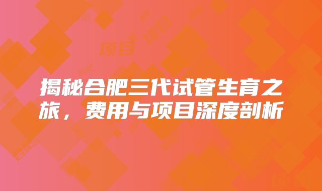 揭秘合肥三代试管生育之旅，费用与项目深度剖析