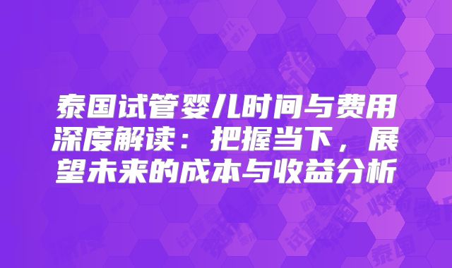 泰国试管婴儿时间与费用深度解读:把握当下,展望未来的成本与收益分析
