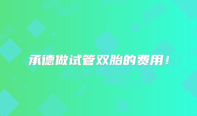 承德做试管双胎的费用！