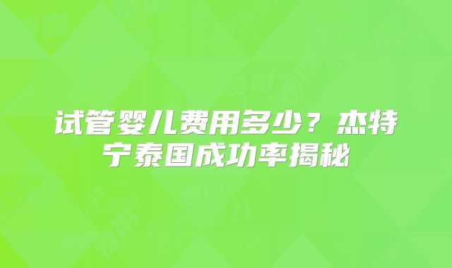 试管婴儿费用多少?杰特宁泰国成功率揭秘