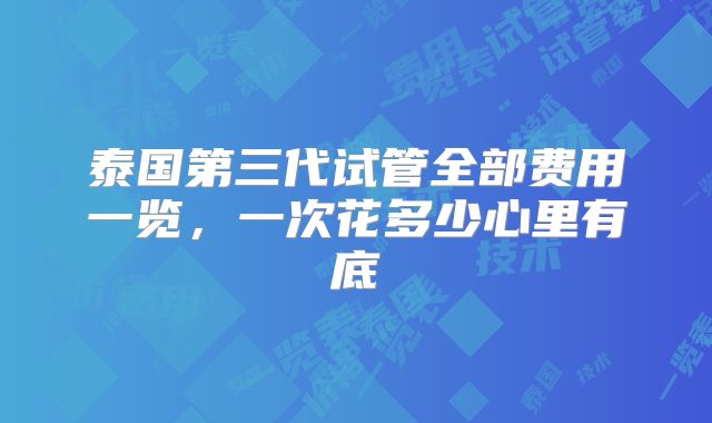 泰国第三代试管全部费用一览，一次花多少心里有底