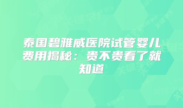 泰国碧雅威医院试管婴儿费用揭秘:贵不贵看了就知道