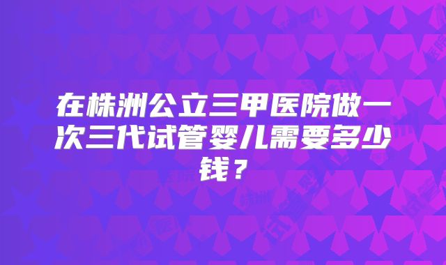 在株洲公立三甲医院做一次三代试管婴儿需要多少钱？
