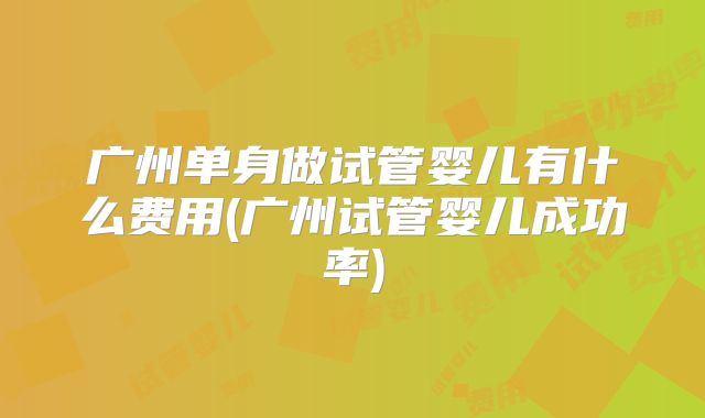 广州单身做试管婴儿有什么费用(广州试管婴儿成功率)