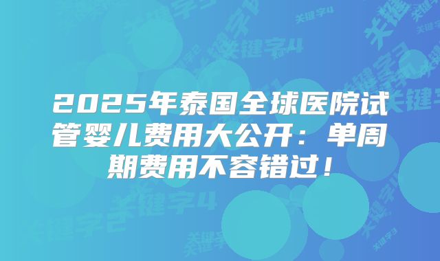 2025年泰国全球医院试管婴儿费用大公开：单周期费用不容错过！