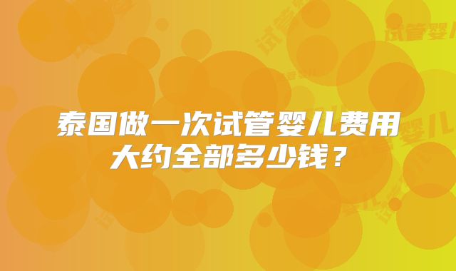 泰国做一次试管婴儿费用大约全部多少钱？