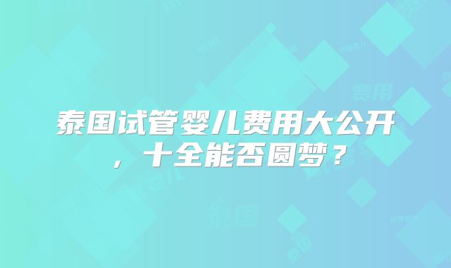泰国试管婴儿费用大公开,十全能否圆梦?