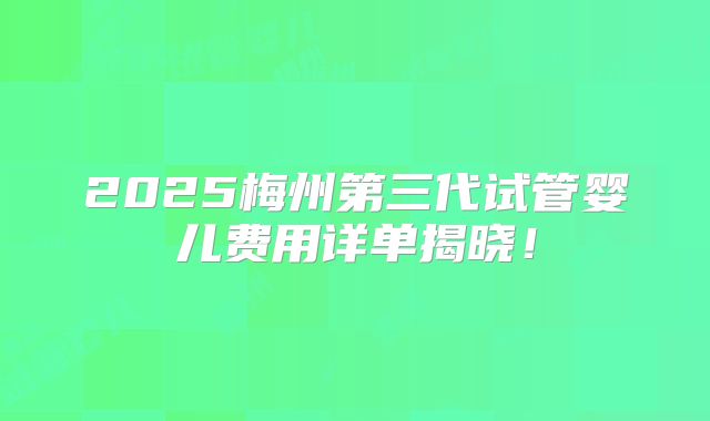 2025梅州第三代试管婴儿费用详单揭晓！