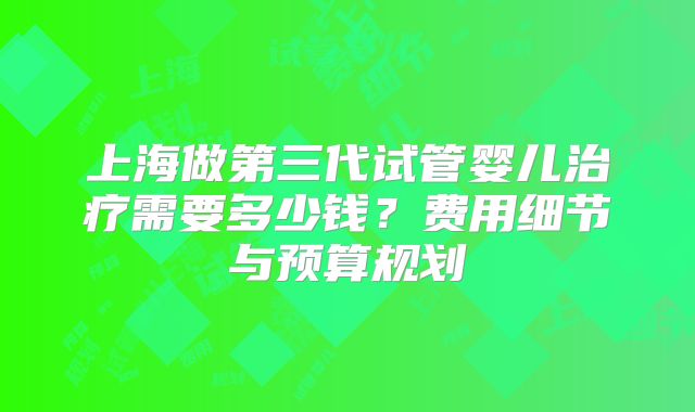 上海做第三代试管婴儿治疗需要多少钱?费用细节与预算规划