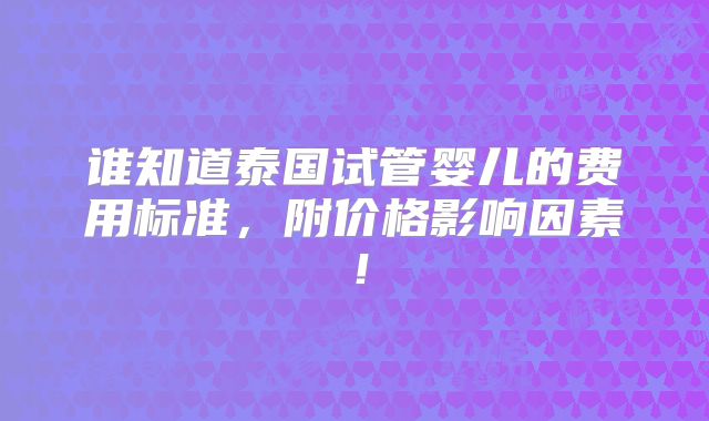 谁知道泰国试管婴儿的费用标准，附价格影响因素！