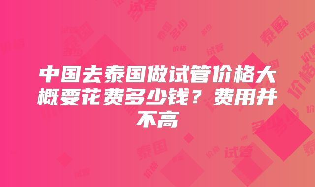 中国去泰国做试管价格大概要花费多少钱？费用并不高