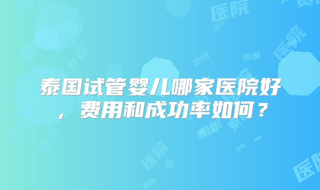 泰国试管婴儿哪家医院好，费用和成功率如何？
