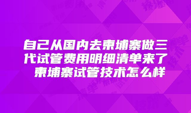 自己从国内去柬埔寨做三代试管费用明细清单来了 柬埔寨试管技术怎么样