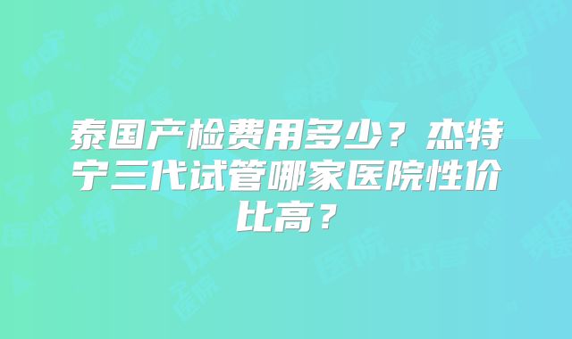 泰国产检费用多少？杰特宁三代试管哪家医院性价比高？