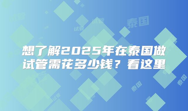 想了解2025年在泰国做试管需花多少钱?看这里