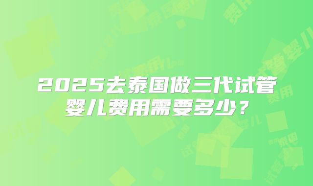2025去泰国做三代试管婴儿费用需要多少？