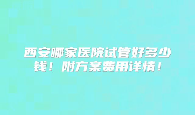 西安哪家医院试管好多少钱!附方案费用详情!