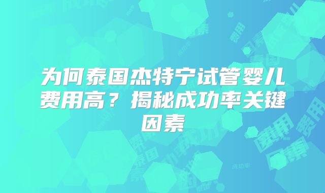 为何泰国杰特宁试管婴儿费用高？揭秘成功率关键因素
