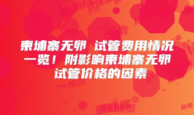 柬埔寨无卵�试管费用情况一览!附影响柬埔寨无卵�试管价格的因素