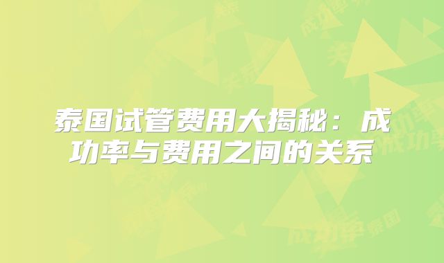泰国试管费用大揭秘：成功率与费用之间的关系
