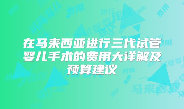 在马来西亚进行三代试管婴儿手术的费用大详解及预算建议