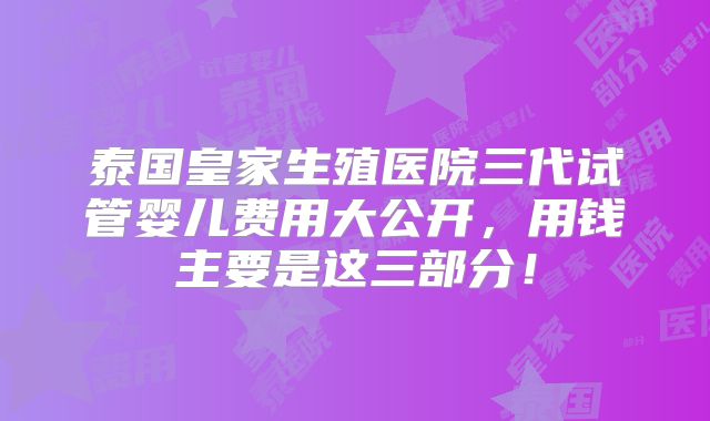 泰国皇家生殖医院三代试管婴儿费用大公开,用钱主要是这三部分!