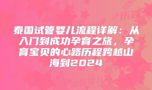 泰国试管婴儿流程详解：从入门到成功孕育之旅，孕育宝贝的心路历程跨越山海到2024