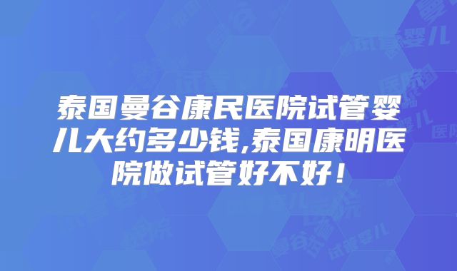 泰国曼谷康民医院试管婴儿大约多少钱,泰国康明医院做试管好不好！