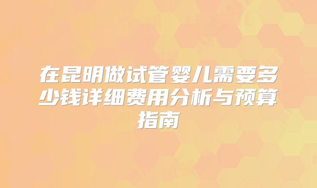 在昆明做试管婴儿需要多少钱详细费用分析与预算指南