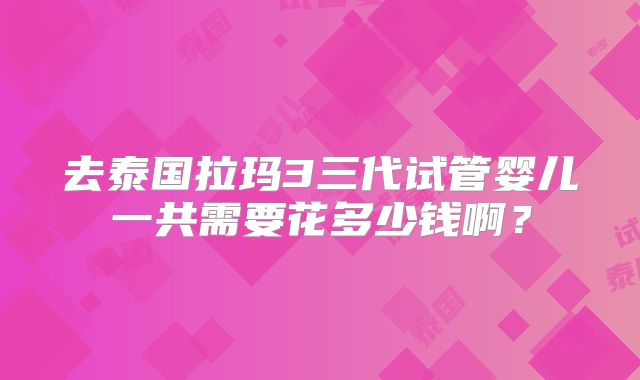 去泰国拉玛3三代试管婴儿一共需要花多少钱啊?