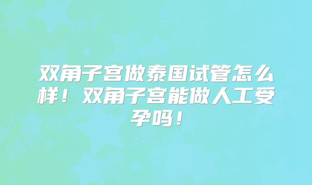 双角子宫做泰国试管怎么样!双角子宫能做人工受孕吗!