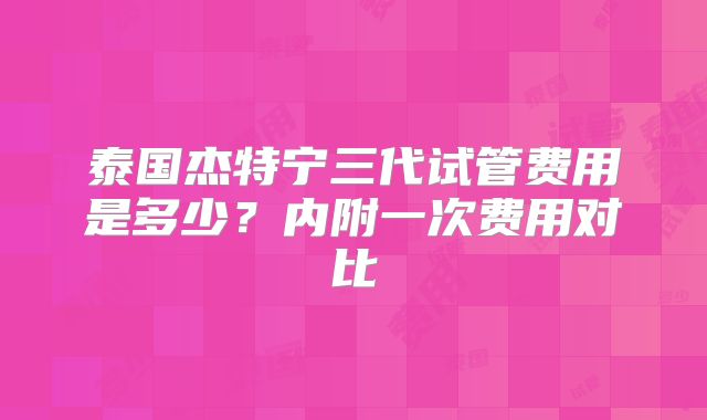 泰国杰特宁三代试管费用是多少？内附一次费用对比
