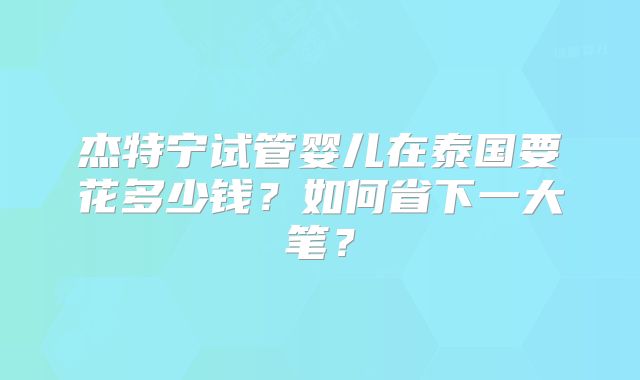 杰特宁试管婴儿在泰国要花多少钱？如何省下一大笔？