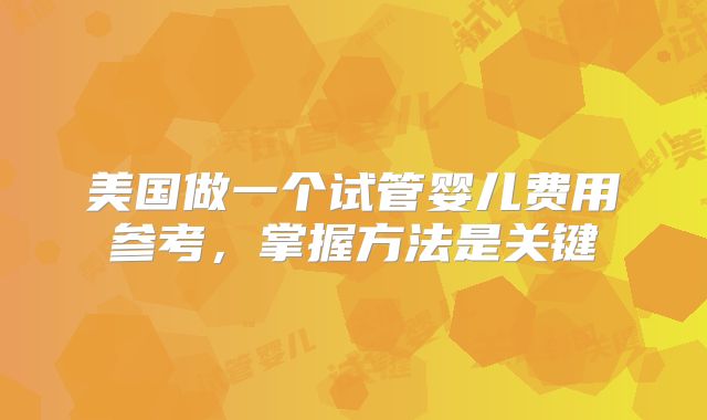 美国做一个试管婴儿费用参考,掌握方法是关键