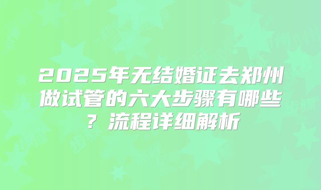 2025年无结婚证去郑州做试管的六大步骤有哪些？流程详细解析