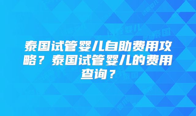 泰国试管婴儿自助费用攻略？泰国试管婴儿的费用查询？
