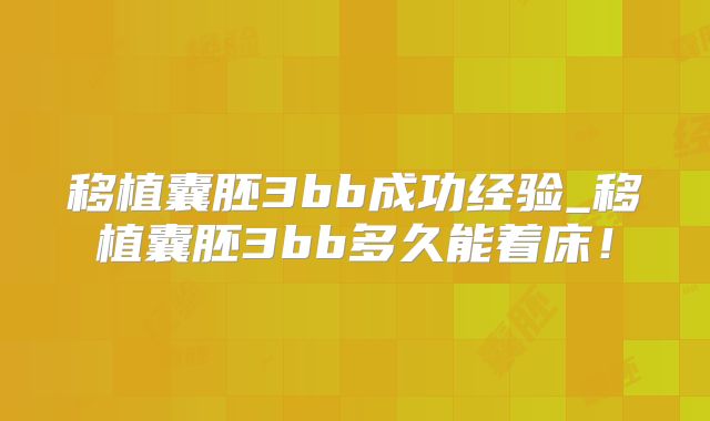 移植囊胚3bb成功经验_移植囊胚3bb多久能着床！