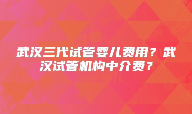 武汉三代试管婴儿费用？武汉试管机构中介费？