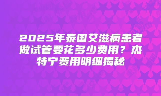 2025年泰国艾滋病患者做试管要花多少费用？杰特宁费用明细揭秘