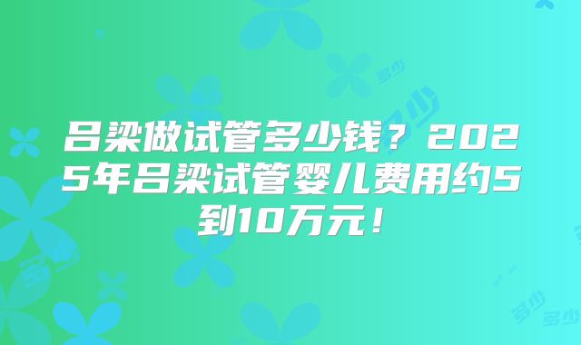 吕梁做试管多少钱？2025年吕梁试管婴儿费用约5到10万元！