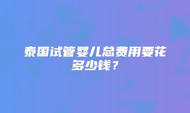 泰国试管婴儿总费用要花多少钱?