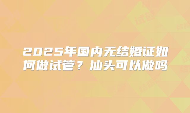 2025年国内无结婚证如何做试管?汕头可以做吗