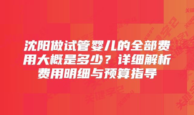 沈阳做试管婴儿的全部费用大概是多少？详细解析费用明细与预算指导