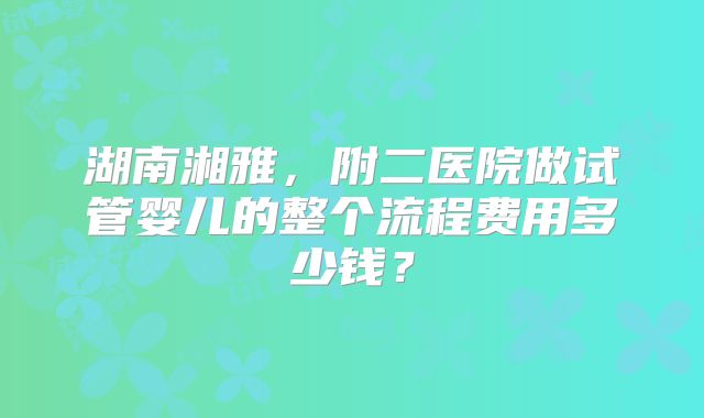 湖南湘雅，附二医院做试管婴儿的整个流程费用多少钱？