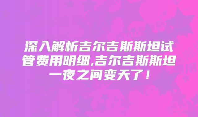 深入解析吉尔吉斯斯坦试管费用明细,吉尔吉斯斯坦一夜之间变天了！
