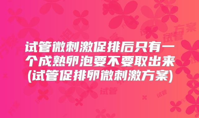 试管微刺激促排后只有一个成熟卵泡要不要取出来(试管促排卵微刺激方案)