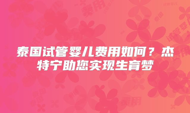 泰国试管婴儿费用如何?杰特宁助您实现生育梦